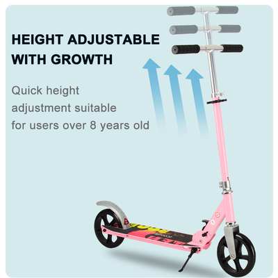 Reinforced PU 2 Wheels Foldable Push Scooter 220Ibs Load Safe Riding